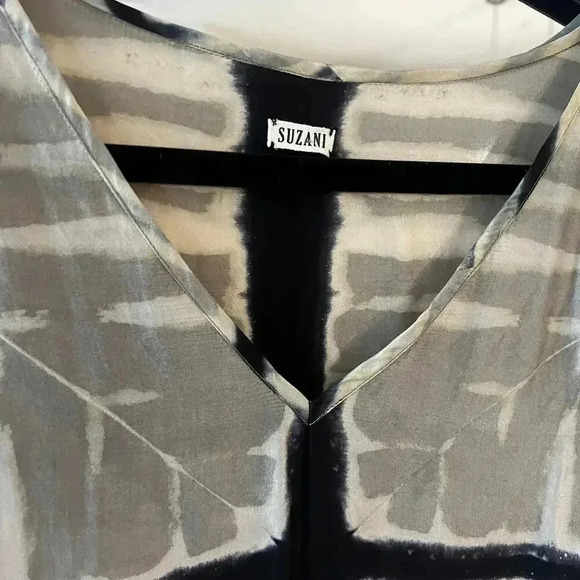 181 SUZANI Silk Caftan One Size Color Cream Black - Picture 2 of 3